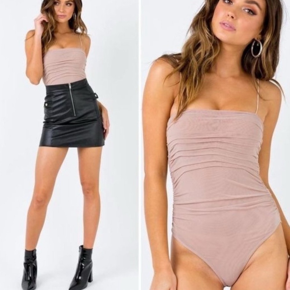 Princess Polly nude runched bodysuit, size 4